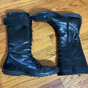 Geox Lace Up Black Leather Flat Boots